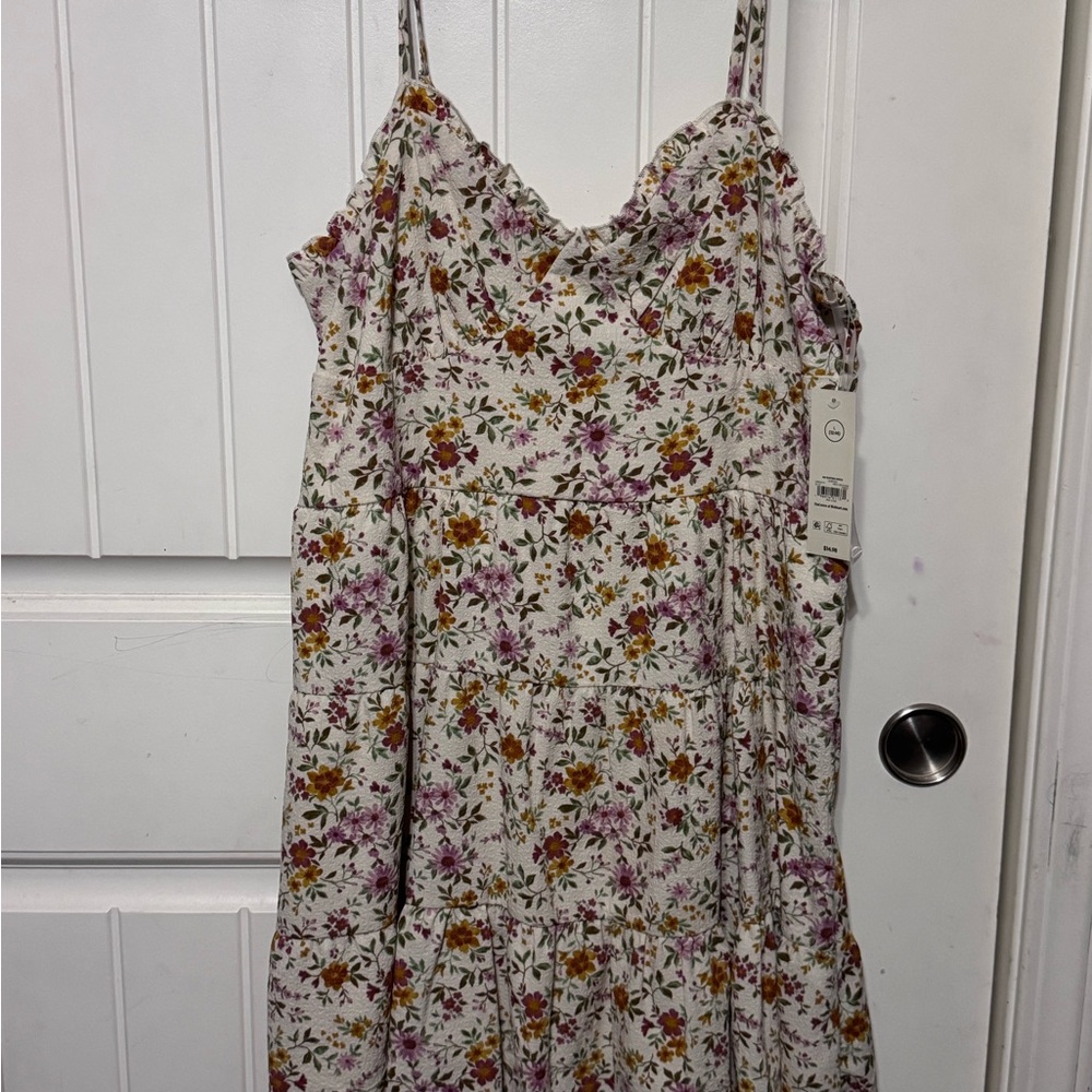 No Boundaries Almond Floral Tiered Cami Dress with Pink & Mustard Flowers